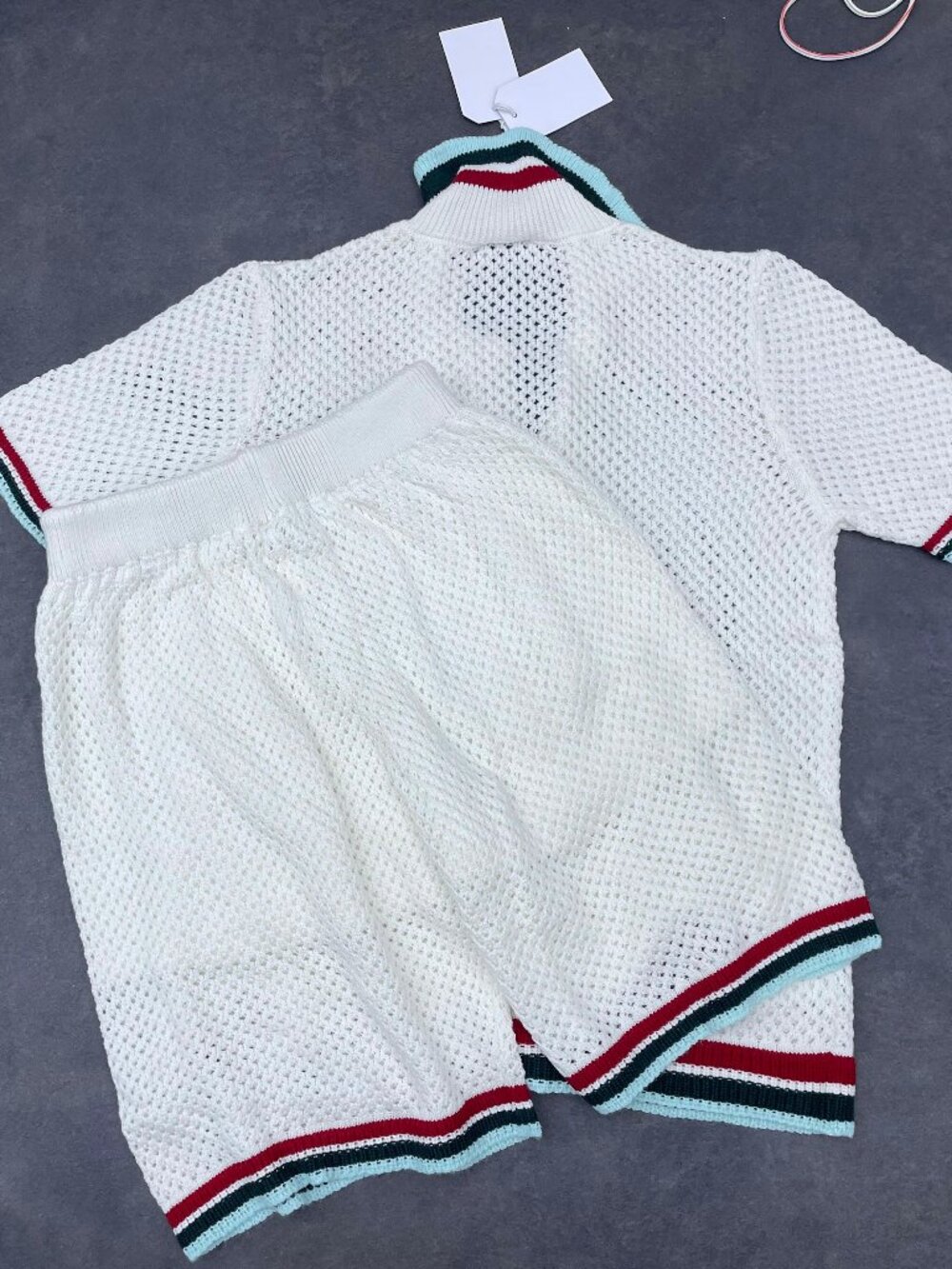 Casablanca Men's White Knit Shirt & Shorts Set- Size Medium - Picture 5 of 11
